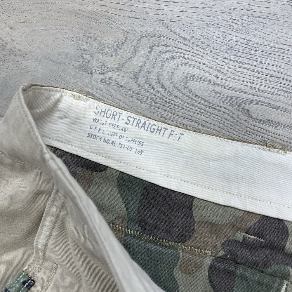 Polo Ralph Lauren Khaki Distressed Shorts Men Sz 40 Military Style Patches - Picture 6 of 11